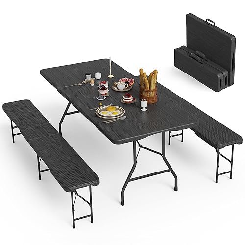 VSOAEIL 6 Foot Folding Picnic Table Set with 2 Benches,