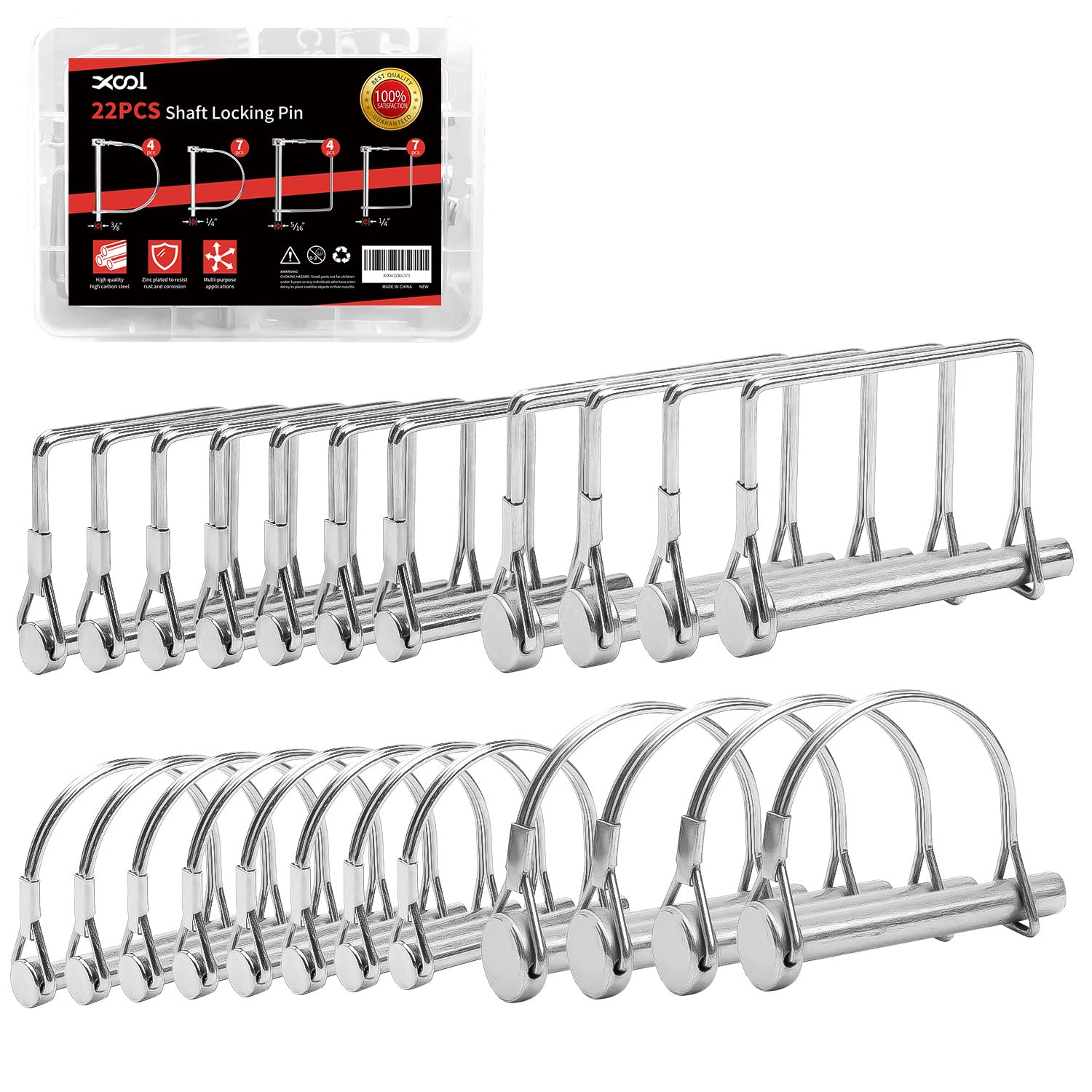 XOOL 22PCS Shaft Locking Pin, Zinc-Plated Heavy Duty Safety Pins, Trailer Coupler Pins, Square & Arch Shapes, Premium Carbon Steel