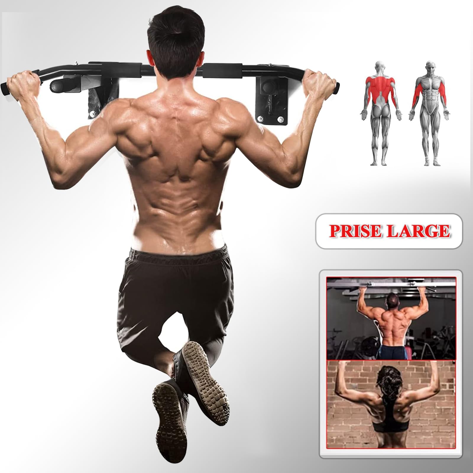 ISE Barre de Traction Murale, Barre de Tractions Murale, Barre Tractions Fitness, Fixation Plafond Economiser Espace, Multi-Grip Pull Up Bar, Barre a Traction Musculation Stable Capacité Elevée