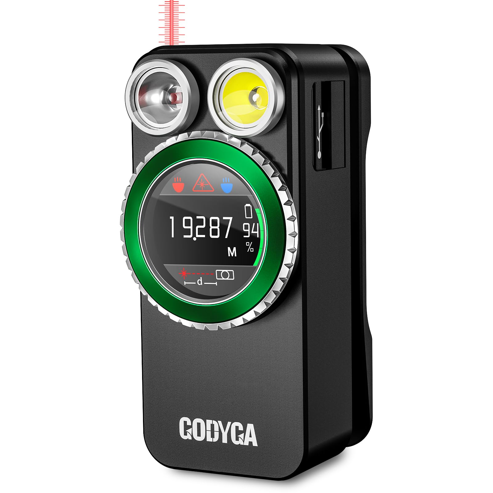 GODYGA TorchEye RD Laser-Entfernungsmesser 20m mit Smarte Mini Taschenlampe, 650 LM weißes & 175 lm Rotes Licht, Smart-Display, Typ C wiederaufladbar, Magnet für Notfälle & Indoor-Messungen