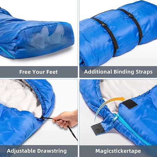 Miniatura 5 de Saco de dormir de 0 grados para campamento, sacos de dormir para adultos y niños, saco de dormir portátil para clima frío con saco de compresión y