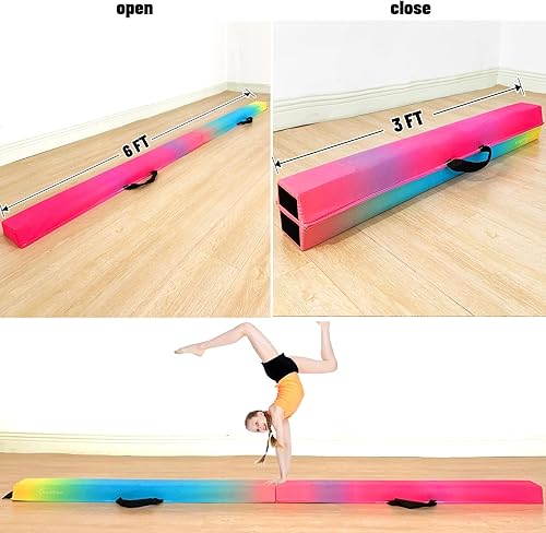 Miniatura 22 de MARFULA Viga de gimnasia plegable de 6 pies, 8 pies y 9 pies, haz de equilibrio de espuma – Extra firme – Cubierta de gamuza – Parte inferior verde