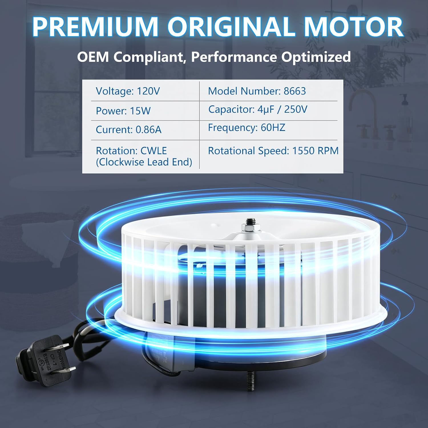 8663RP 8664RP Bathroom Fan Motor Replacement & Fan Blower Wheel Assembly, Replaces JA2B104N 97017705 Motor Fits for NuTone 8663RP 8664RP 8673 8814 8814R 671RB 672RB 8832N B Unit Broan 750 751 Ser