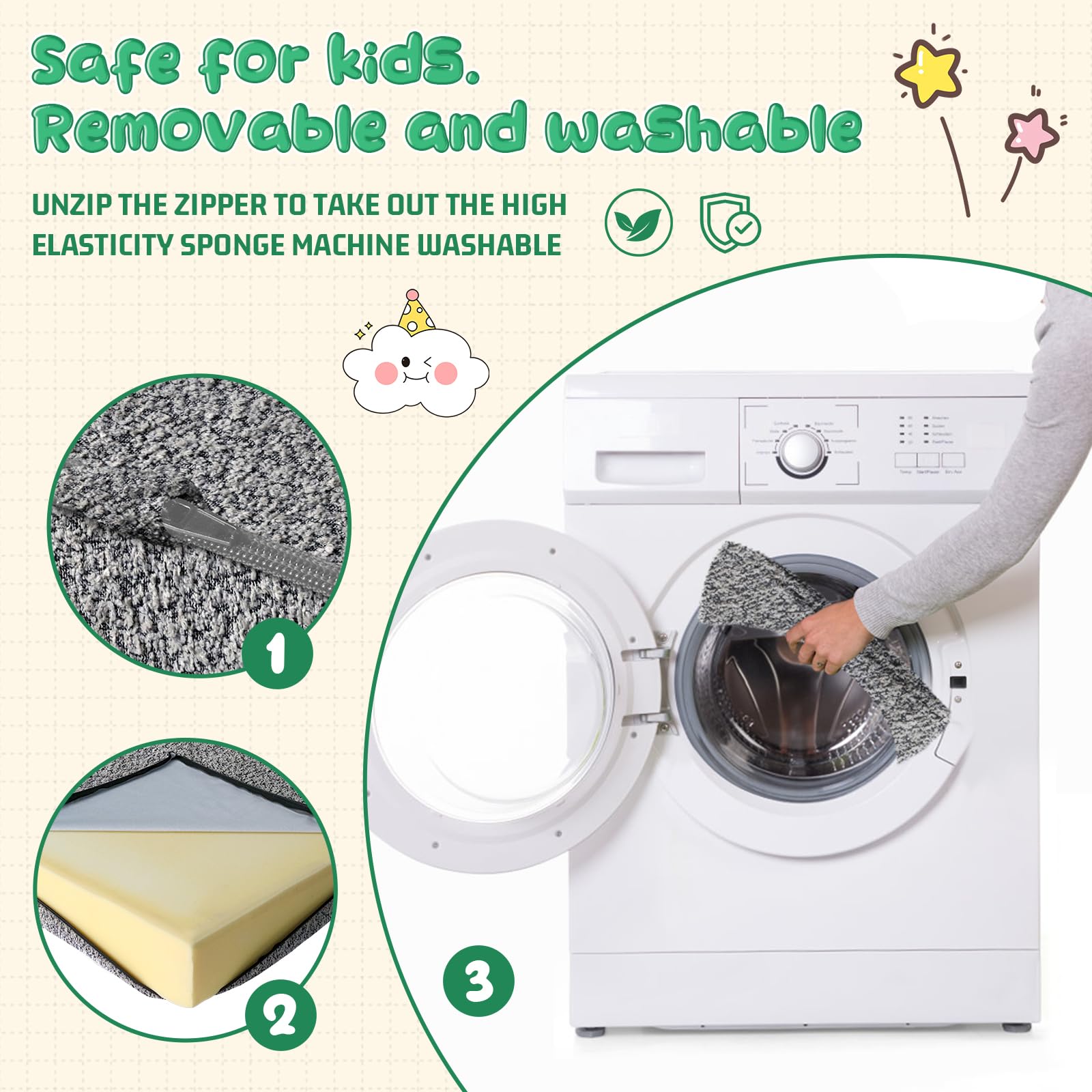 Sofá modular para niños con fundas lavables, sofá de espuma para juegos creativos, escalada y descanso, sofá convertible para niños, muebles de juego para habitación de niños o guardería 7
