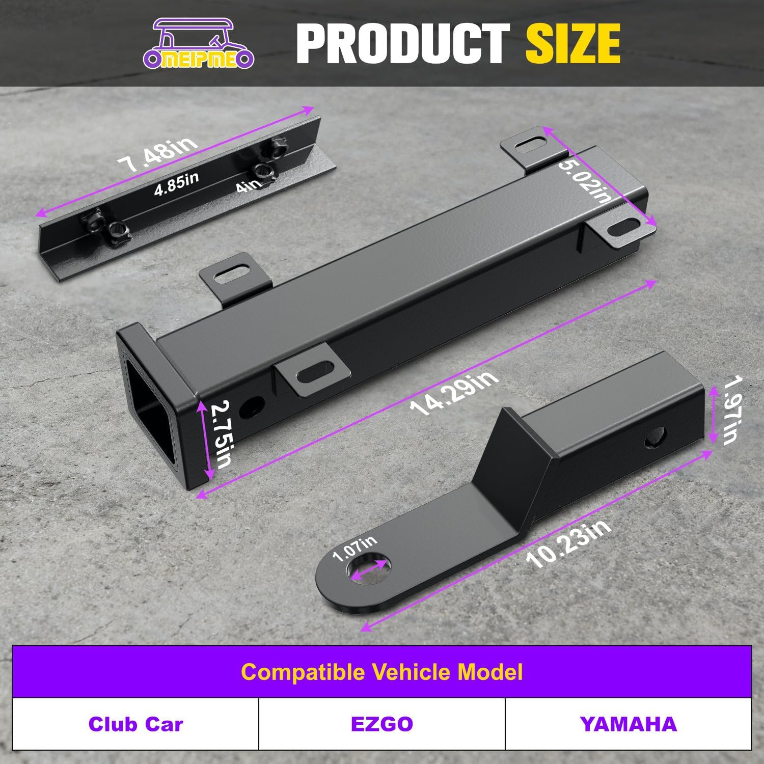 Golf Cart Trailer Hitch Kit, Heavy Duty Trailer Hitch with 2 Inch Receiver, Universal Golf Cart Tow Hitch for Club Car, EZGO, Yamaha and Other with Backseat Footrest Carts, Easy Installation, Sturdy