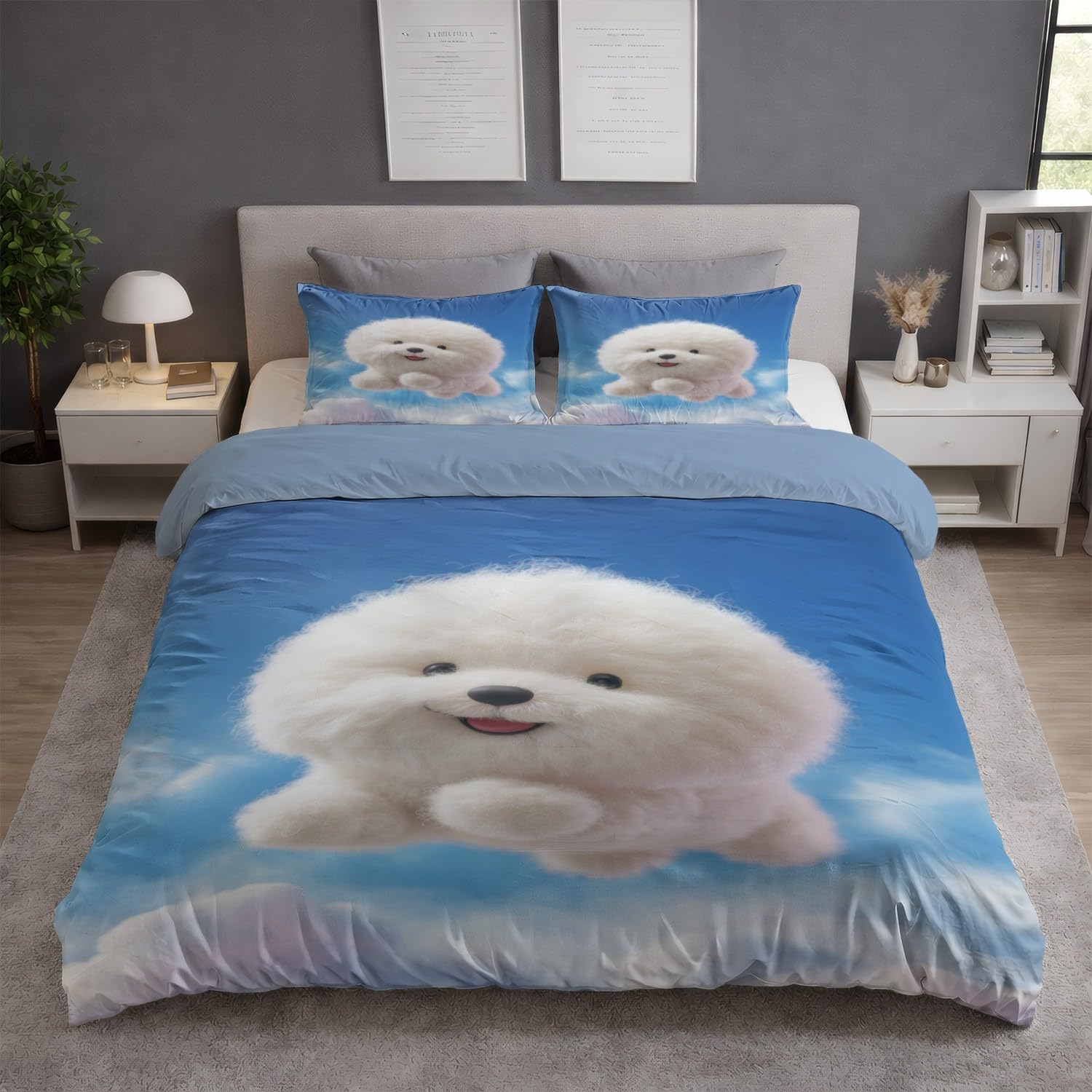Zestaw pościeli Fantasy King 229 x 221 cm, miękki zestaw pościeli ze szczotkowanej mikrofibry z poszewkami na poduszki, nie wymaga prasowania, zestawy pościeli z zapięciem na zamek błyskawiczny, biały