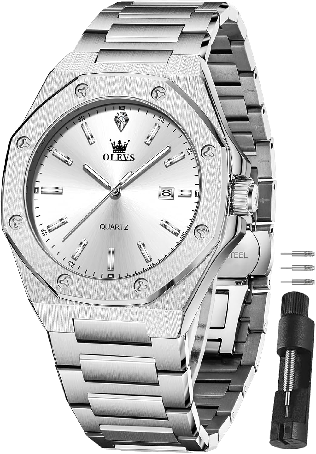 OLEVS Watches for Males Gown Stainless Metal Huge face Waterproof Luxurious…