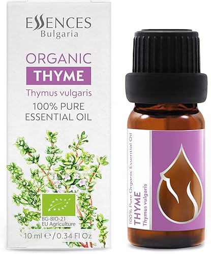 Essences Bulgaria Aceite esencial de tomillo orgánico de 13 fl oz, 0.3 fl oz, Thymus vulgaris, 100% puro y natural, sin diluir, grado terapéutico,