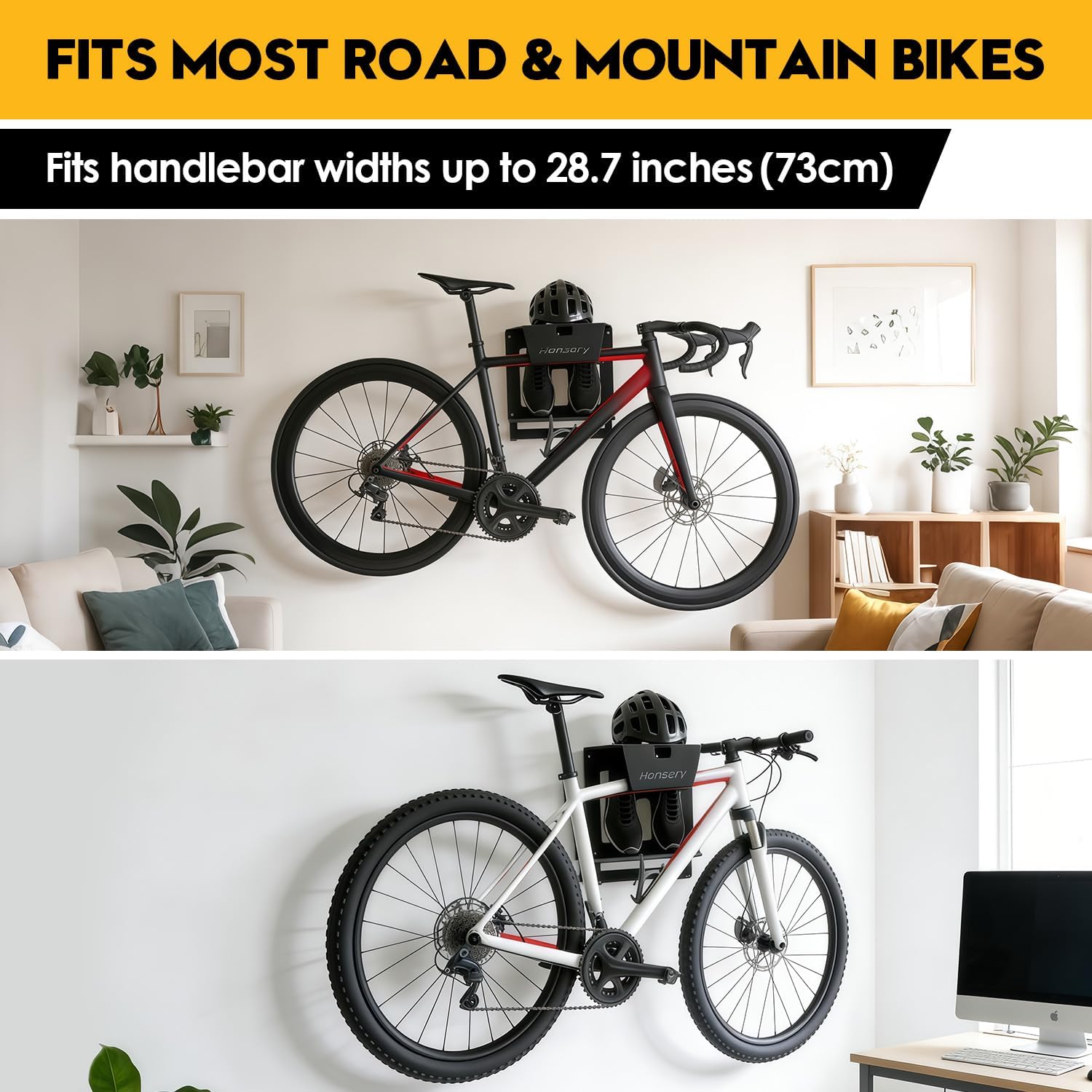 Wall Bike Rack Bike Storage Wall Mount System with Hook, Bike Rack with Shelf for Race Bicycles and Mountain Bikes, Bike Storage for Garages Apartments & Home