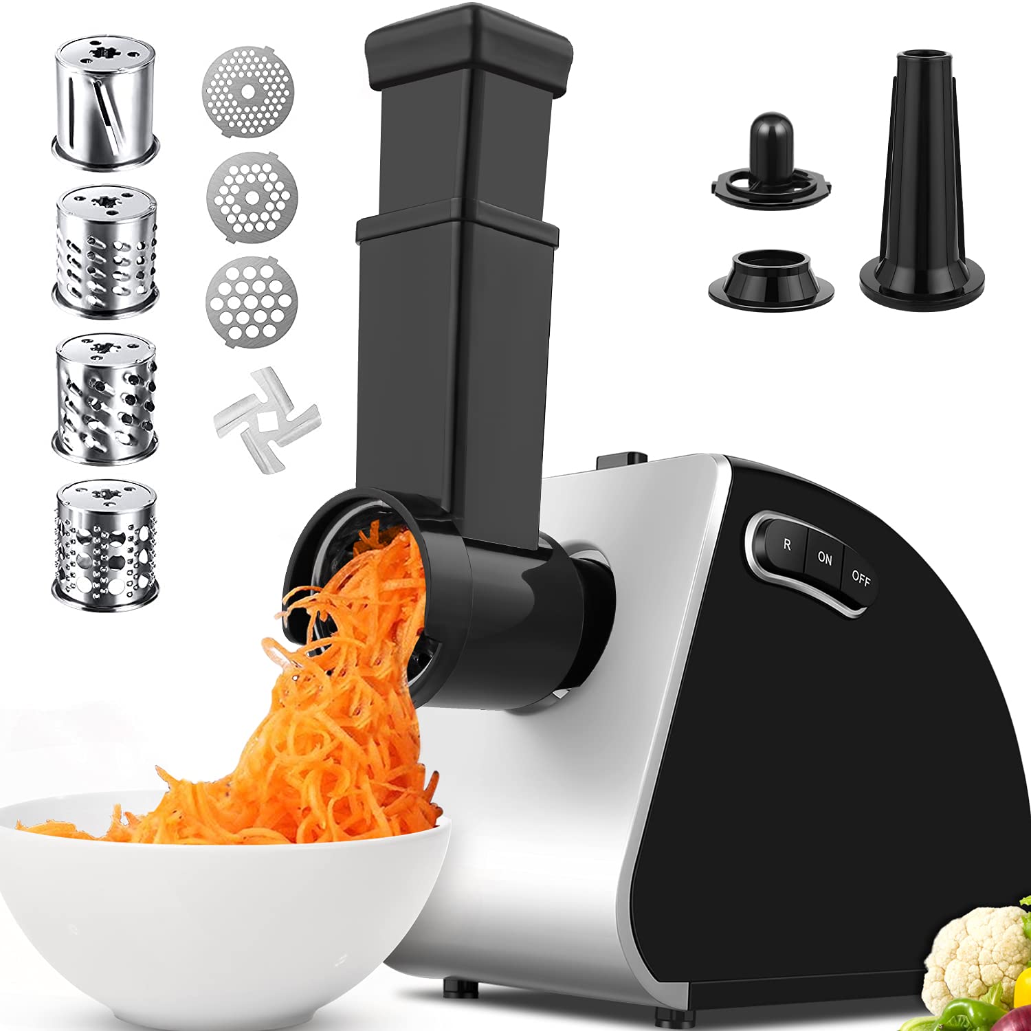 Nictemaw Picadora de carne eléctrica 5 en 1, multifunción, con 4 cuchillas y 3 placas de corte de acero inoxidable, para salchichas, otros accesorios para galletas, albóndigas, 2000 W máx