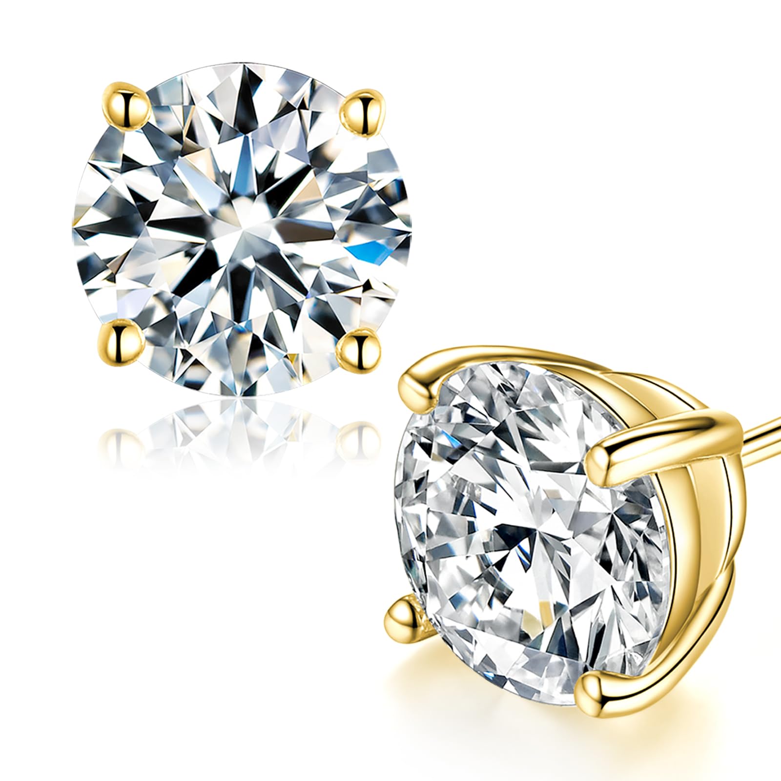Moissanite Stud Earrings, Round Cut D Color VVS1 Clarity Lab Created Moissanite Earrings Studs 18K White Gold Plated 925 Sterling Silver Jewelry for Women Men