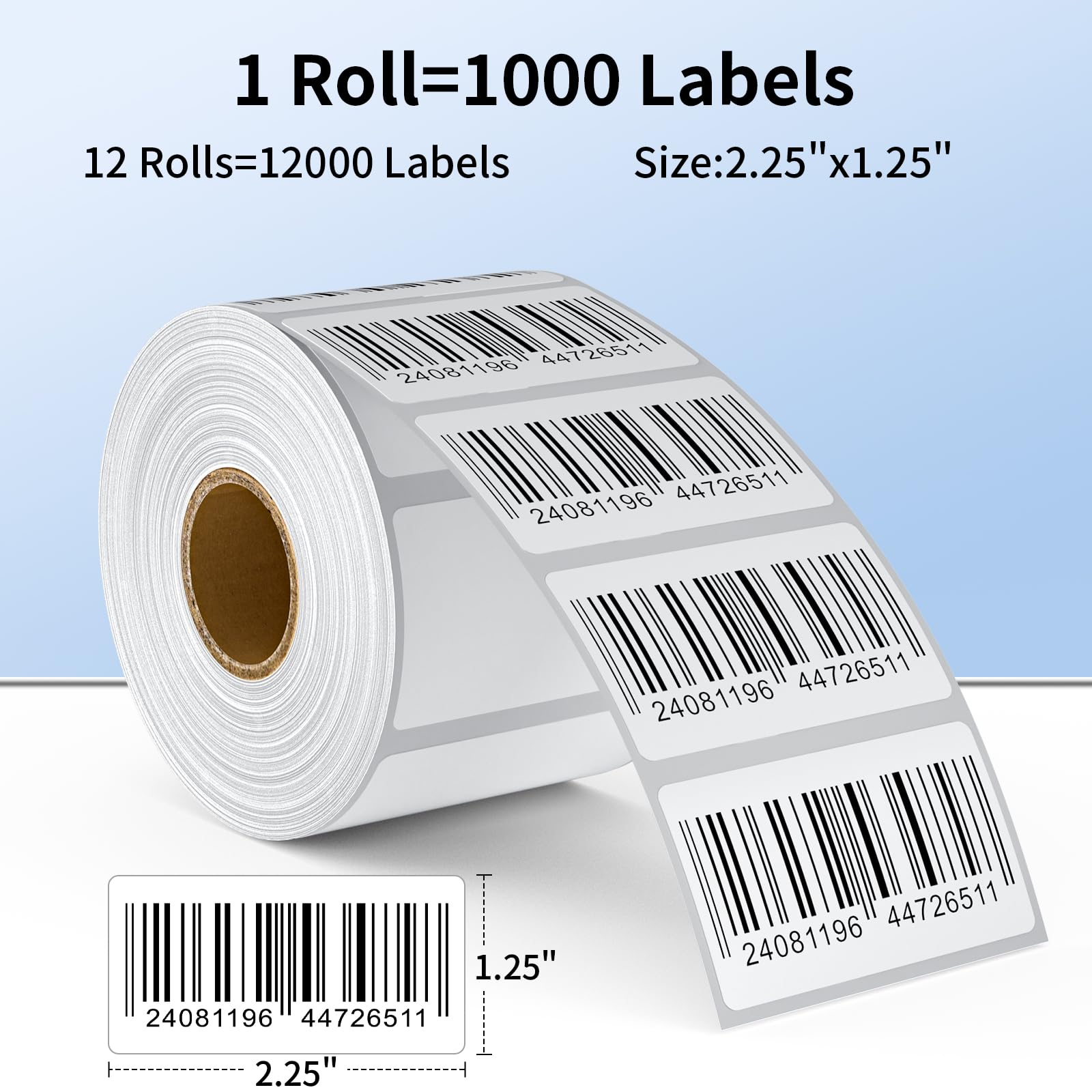 Etiquetas térmicas directas de 2.25 x 1.25 pulgadas, etiquetas autoadhesivas de código de barras y etiquetas multiusos de 2-1/4 x 1-1/4 calcomanías de envío de dirección, 12 rollos, 12000 etiquetas