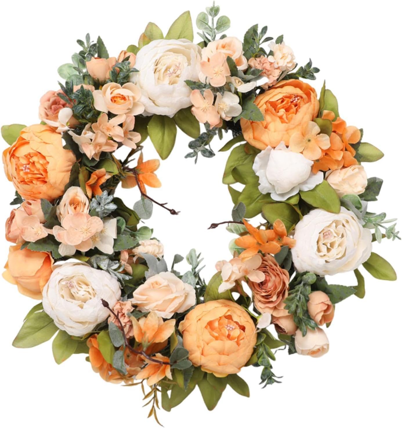 Artificial Peony Wreath Sturdy for Front Outdoor Party Gifts Flower Arrangement for Bedrooms Porches Living Rooms, Champagne