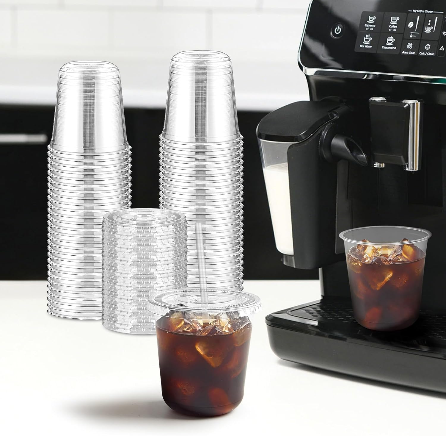 [50 Sets - 12oz Round Bottom Clear Plastic Cups with Lids and Straws, Disposable Iced Coffee Cups with Lids To Go Cold Drink Cups for Smoothies, Juices, Party Catering - Image 4