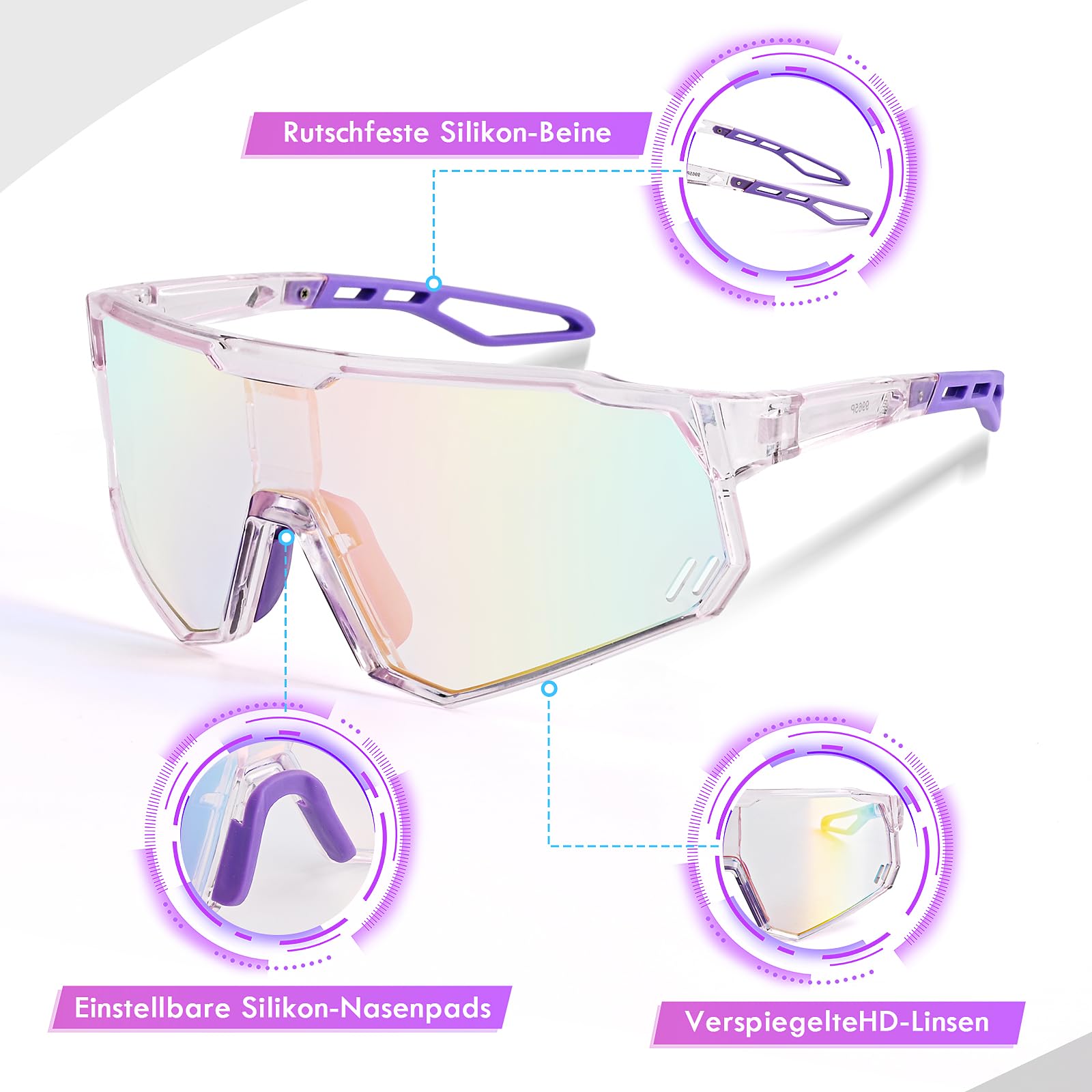 Comius Sharp Schnelle Brille, Fahrradbrille Kinder UV400 Radbrille mit Rundum-Design, leichte Laufsonnenbrille, winddichte Rennradbrille für Outdoor-Sport, Angeln, Autofahren, Unisex-Passform (B)