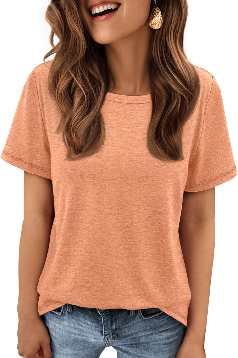 ATHMILE T-shirt Donna Manica Corta Con Scollo A V - Morbida, Leggera, Con Tasca, Colori Uniti, Taglie S-3XL, Estate 2025