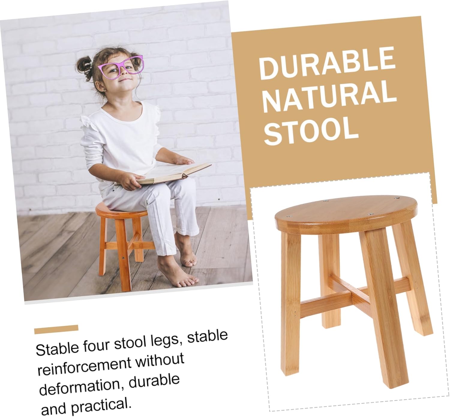 Unomor Bamboo Stool for Shoes Changing Anti-Slip Design Heightened Squatting Stool for Boy Girl and Adults Versatile Home Use Bathroom Bedroom Kitchen and Office