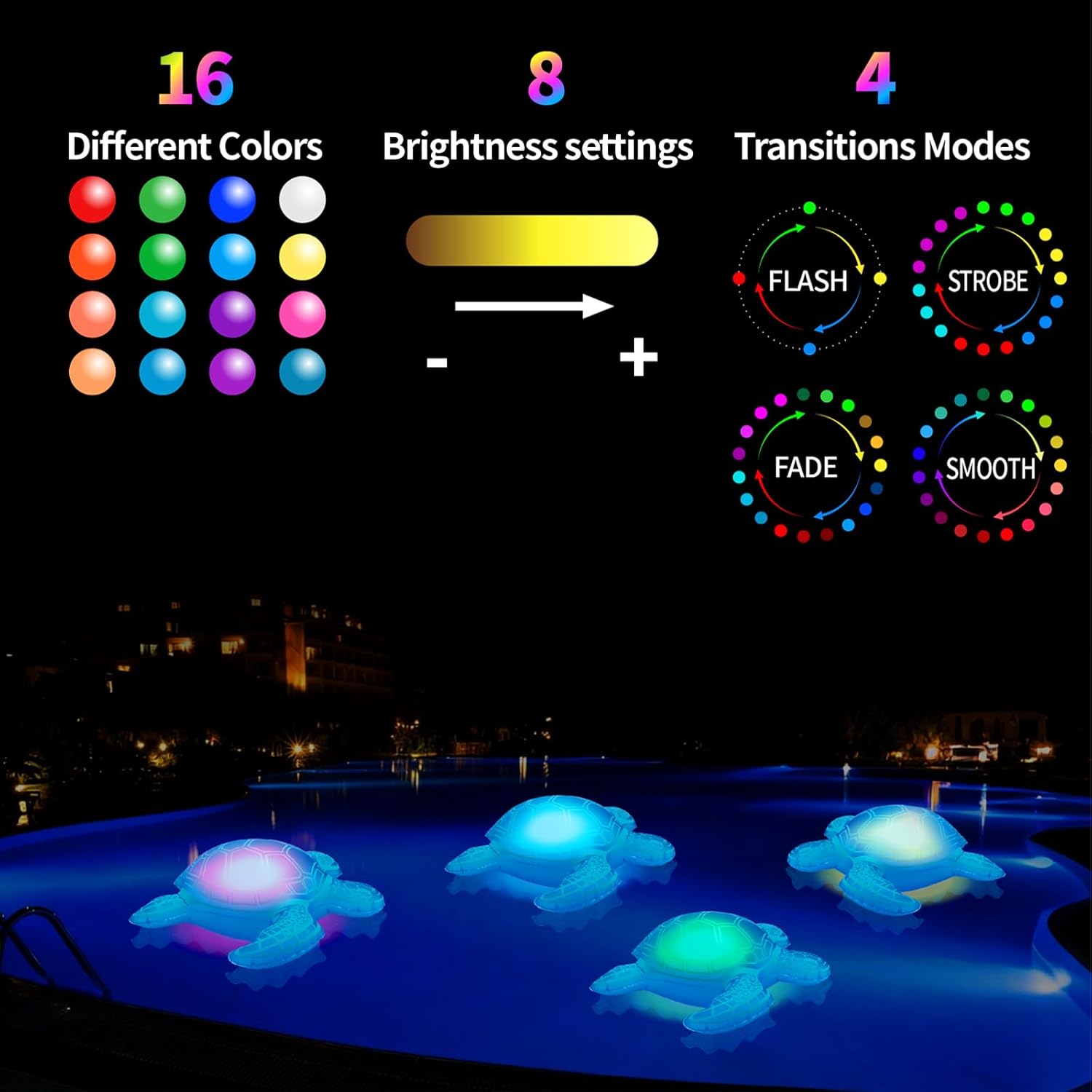 26.5" Solar Powered RGB Pool Lights - 16 Colors LED Animal Shaped Light, IP68 Waterproof Floating Light for Pool Party Decorations, Backyard Spa Ambiance (1 Pack)