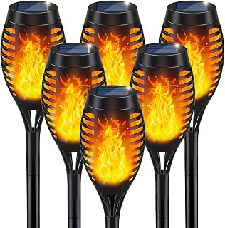 IkeeRuic Solar Torch Lights Outdoor 6 Pack - Flickering Flame LED, Waterproof Garden Pathway Yard Decor