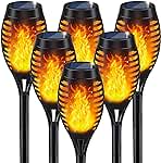 IkeeRuic Solar Lights Outdoor, Solar Torch Light with Flickering Flame for Halloween Decor, Solar Garden Lights, Waterproof Outdoor Lighting, Flame Torches for Outside Patio Pathway Yard Decorations