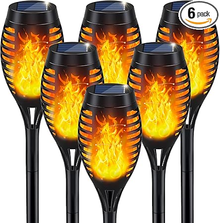 IkeeRuic Solar Lights Outdoor, Solar Torch Light with Flickering Flame for Halloween Decor, Solar Garden Lights, Waterproof Outdoor Lighting, Flame Torches for Outside Patio Pathway Yard Decorations