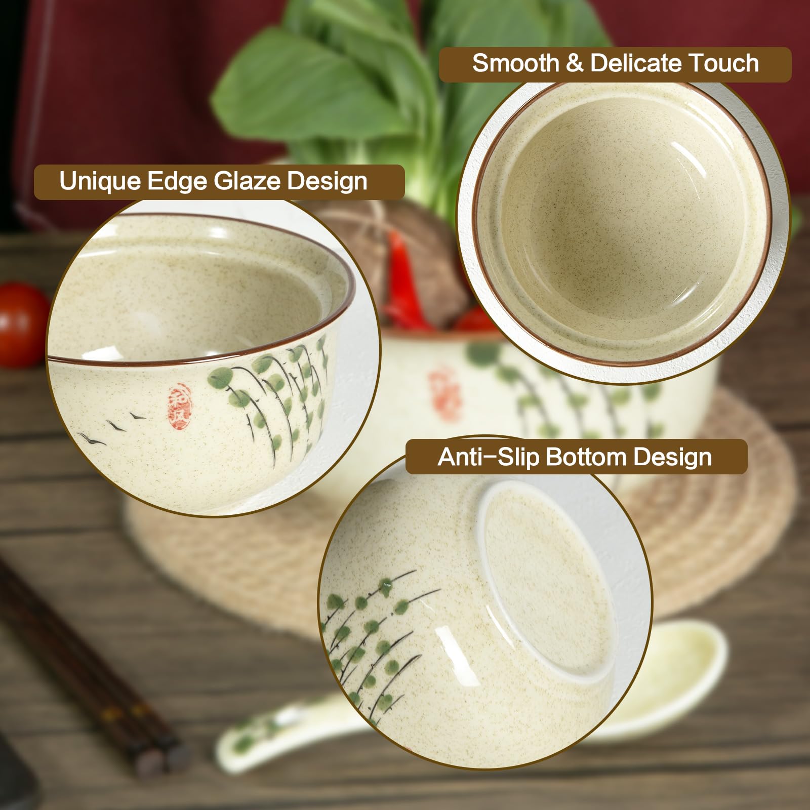 Amazon.com: Niturceal Ceramic Ramen Bowl Set Ramen Noodle Bowl
