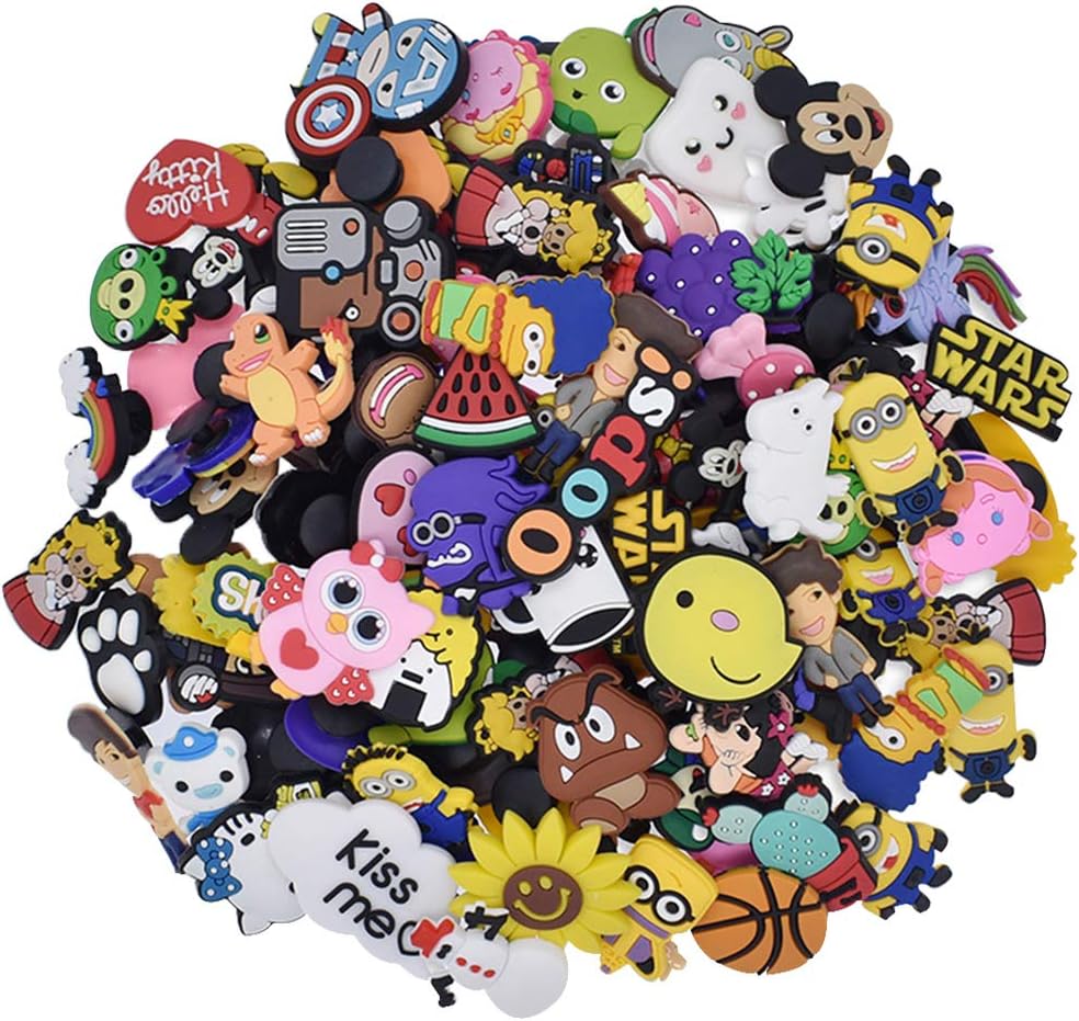 100 Pcs Different PVC Shoe Charms, Different Random Shoe Charms,Cartoon Shoe Charms,for Croc Shoes & Bracelet Wristband Kids Party Birthday Gifts