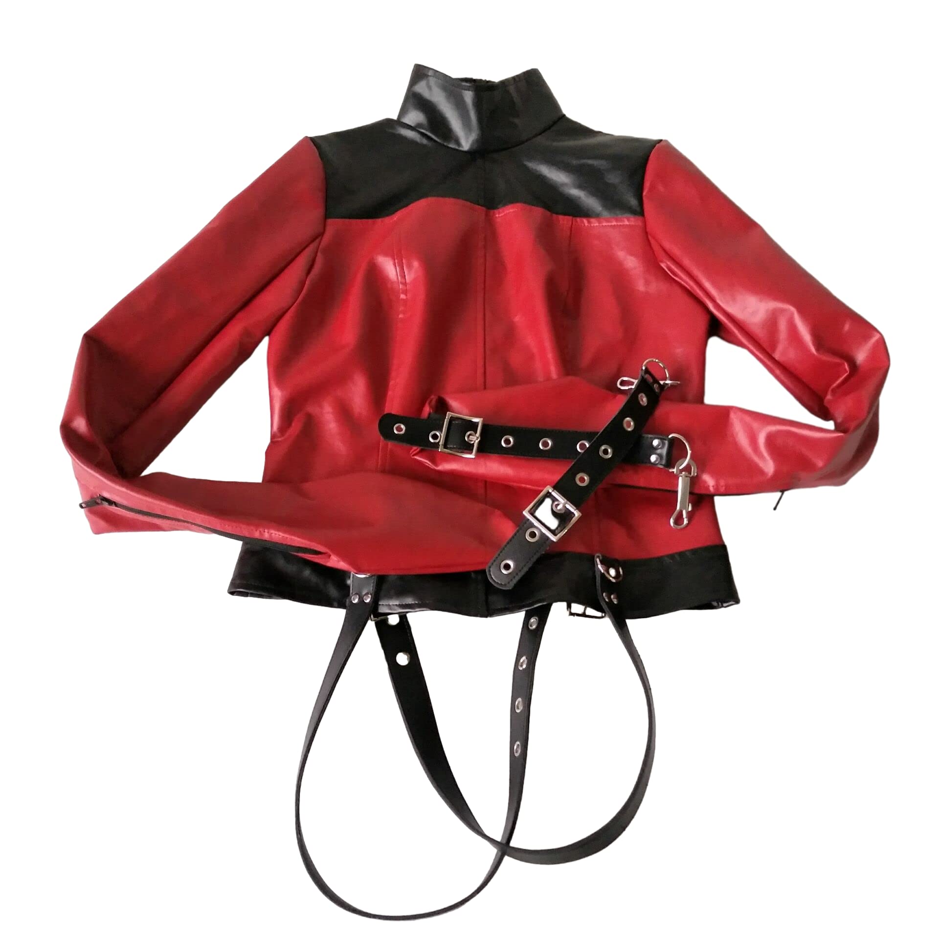 Leather Bondage Strait Jacket with Handcuffs Chastity Belt Slave 