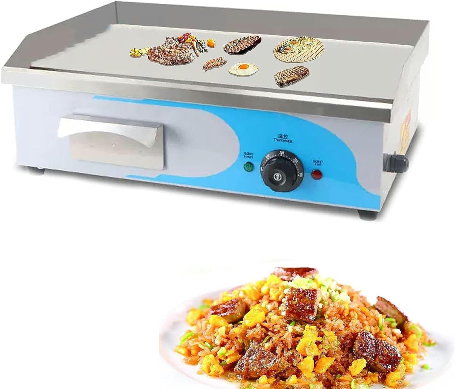 Electric Griddles, Large Electric Griddle Hot Cooking Plate, 220-240V Commercial Stainless Steel Efficient Nonstick Adjustable Countertop Hot Plate BBQ Grill for Barbecue Omelette Fried Food