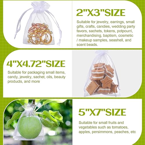 Miniatura 7 de Amylove 100 bolsas de organza blanca, bolsa de recuerdo de fiesta de boda, bolsa de malla transparente con cordón para joyería, bolsa de regalo,