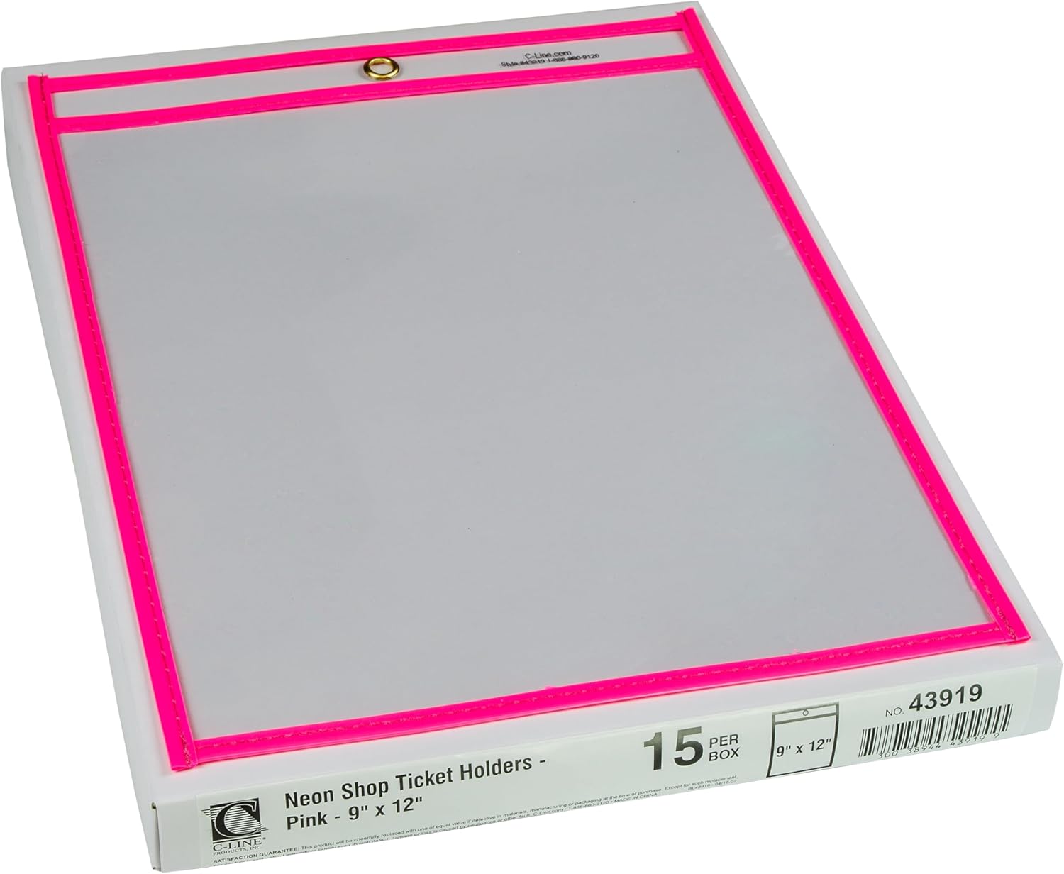 C-Line Neon Stitched Shop Ticket Holders, Pink, Both Sides Clear, 9 x 12 Inches, 15 per Box (43919)