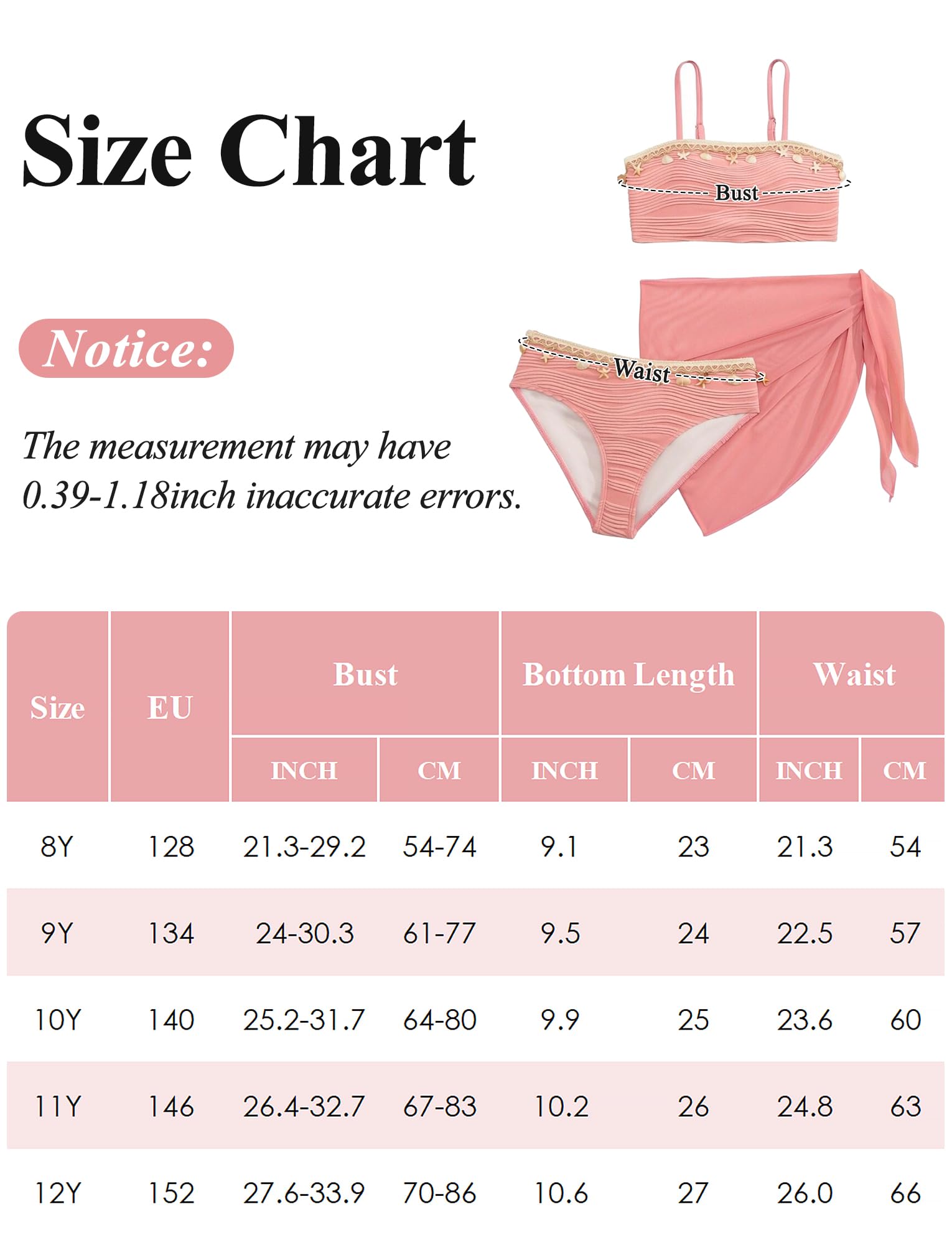 SEAUR Niñas Traje de Baño 3 Piezas Bikini Triángulo Moda Piscina Ropa de Playa Niña Conjunto de Bikini Natación 8-12 años