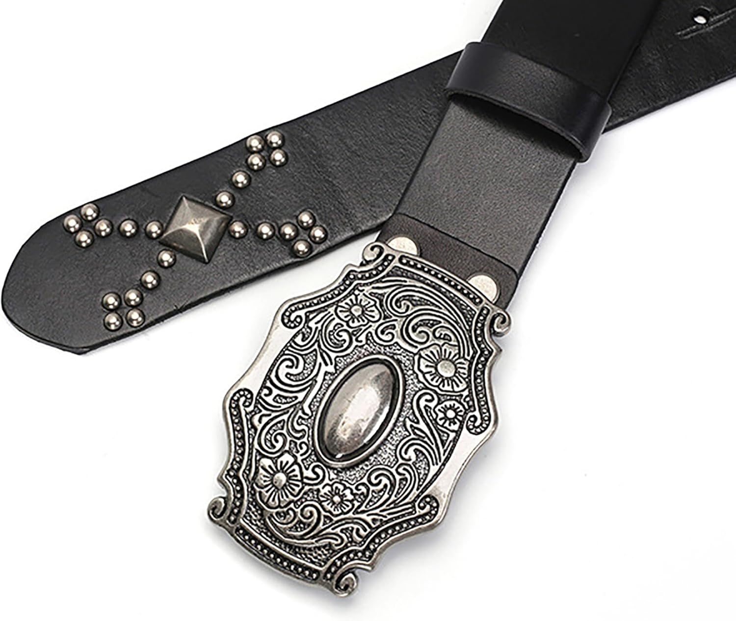 Metal Goth Punk Rock Rivet Belt, Vintage Retro Circle Rivets Belt for Jeans Pants with Fashion Buckle for Women Men Jeans