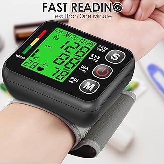 Wrist Blood Pressure Monitor -Bp Monitor, Automatic Blood Pressure Cuff 13.5-19.5 cm, High Accuracy, Backlit LCD Screen - 2 * 99 Sets of Memory for Home/Travel/Office Use