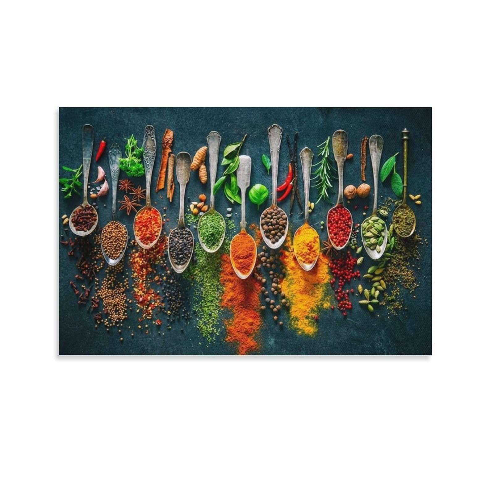 CPLVKWRQJ Spices And Herbs Collection 1 Piece Various Fresh Herbs And Vibrant Spice Powders Canvas Artwork - Living Room Gallery Wall Statement Piece Fade Resistant Decor 24x36inch(60x90cm)