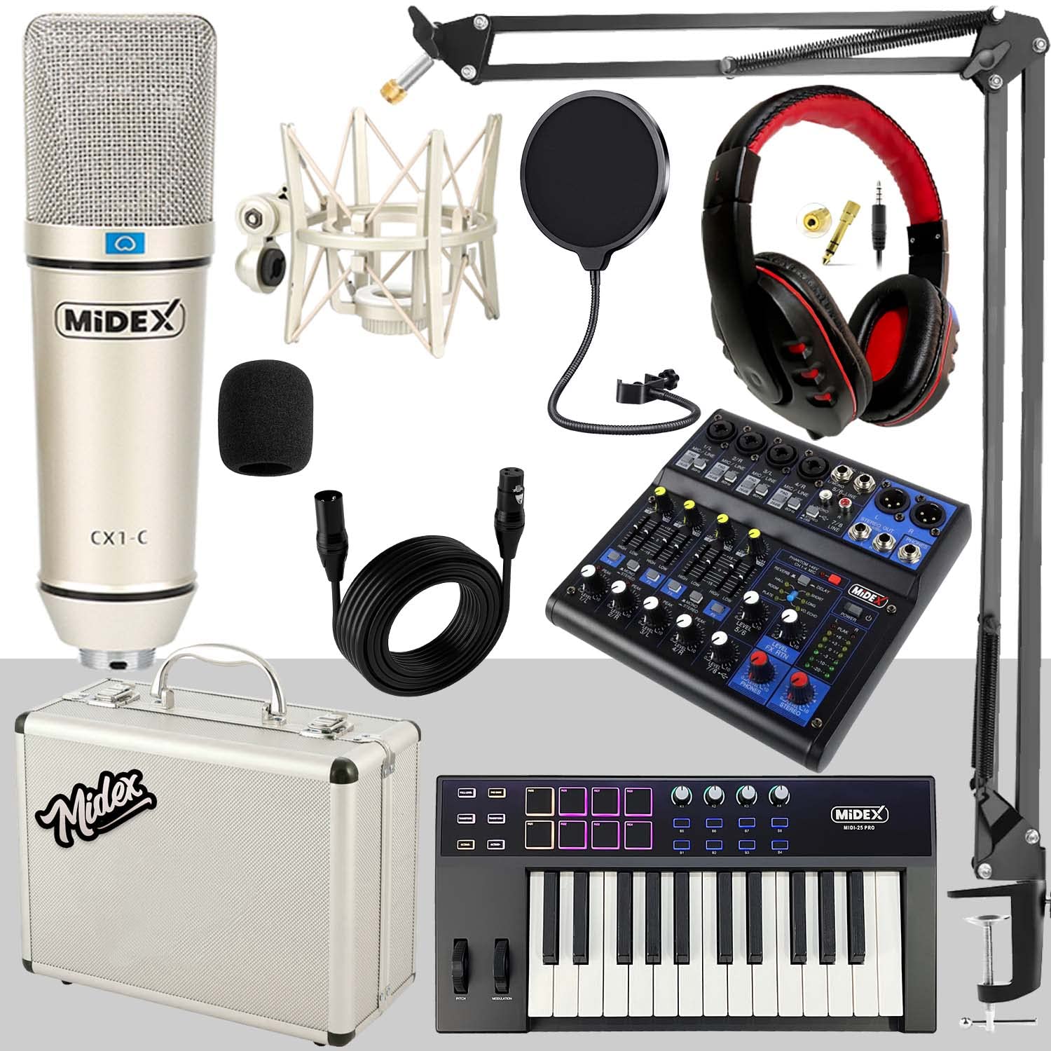 Stüdyo Ekipmanları Midi Live Paket-3 Ses Kartlı Mikser Midi Klavye CX1 Mikrofon Kulaklık