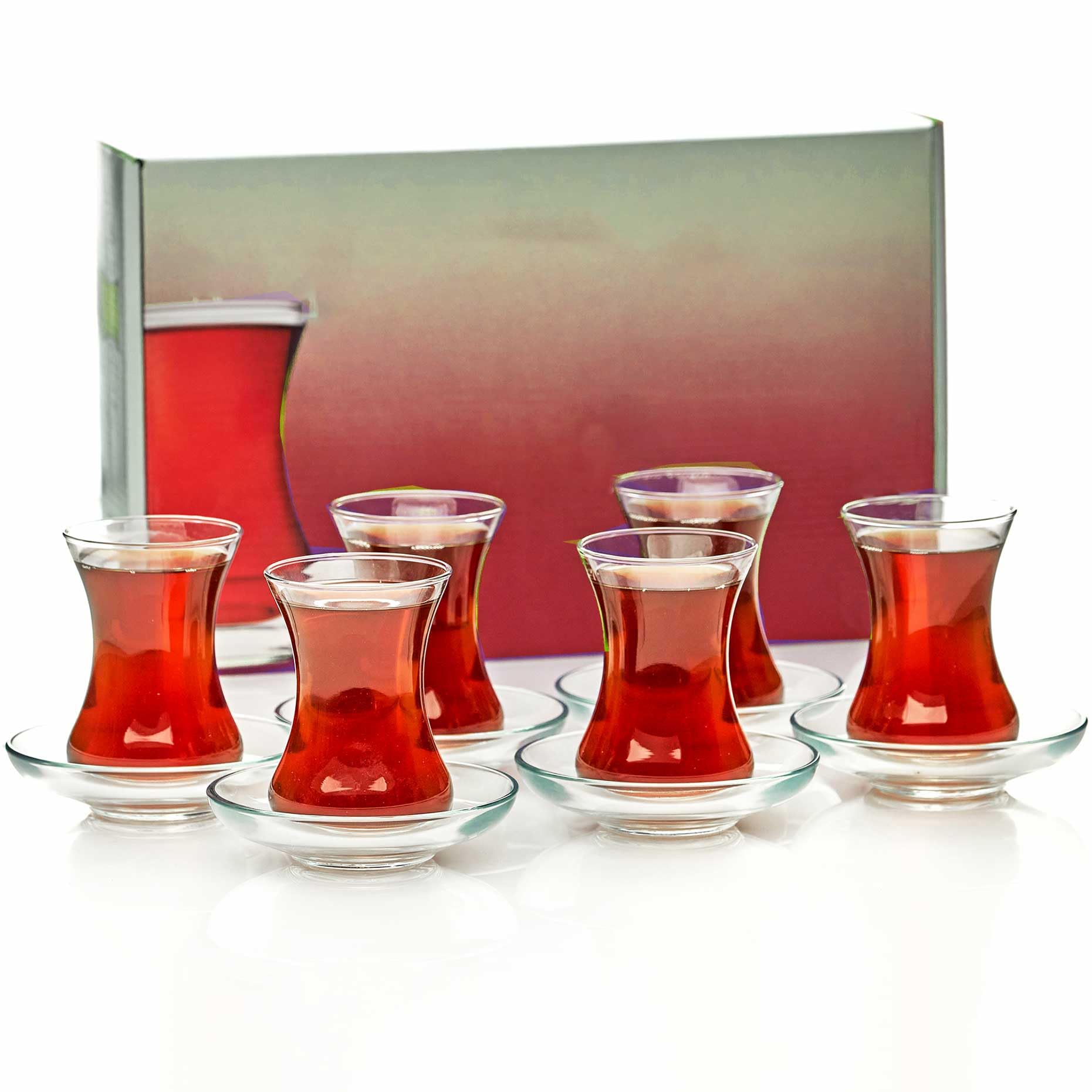 the mask el turko Turkish Tea Glasses And Saucers Set (12 Pieces), Arabic Persian Tea Cups (4oz/120ml)