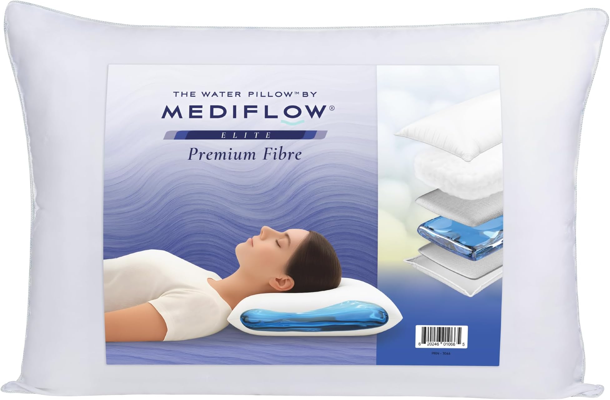 Mediflow Elite Fibre Water Pillow – Orthopaedic, Adjustable Height & Firmness, Waterbase Support – Side, Back & Front Sleepers (Single), White