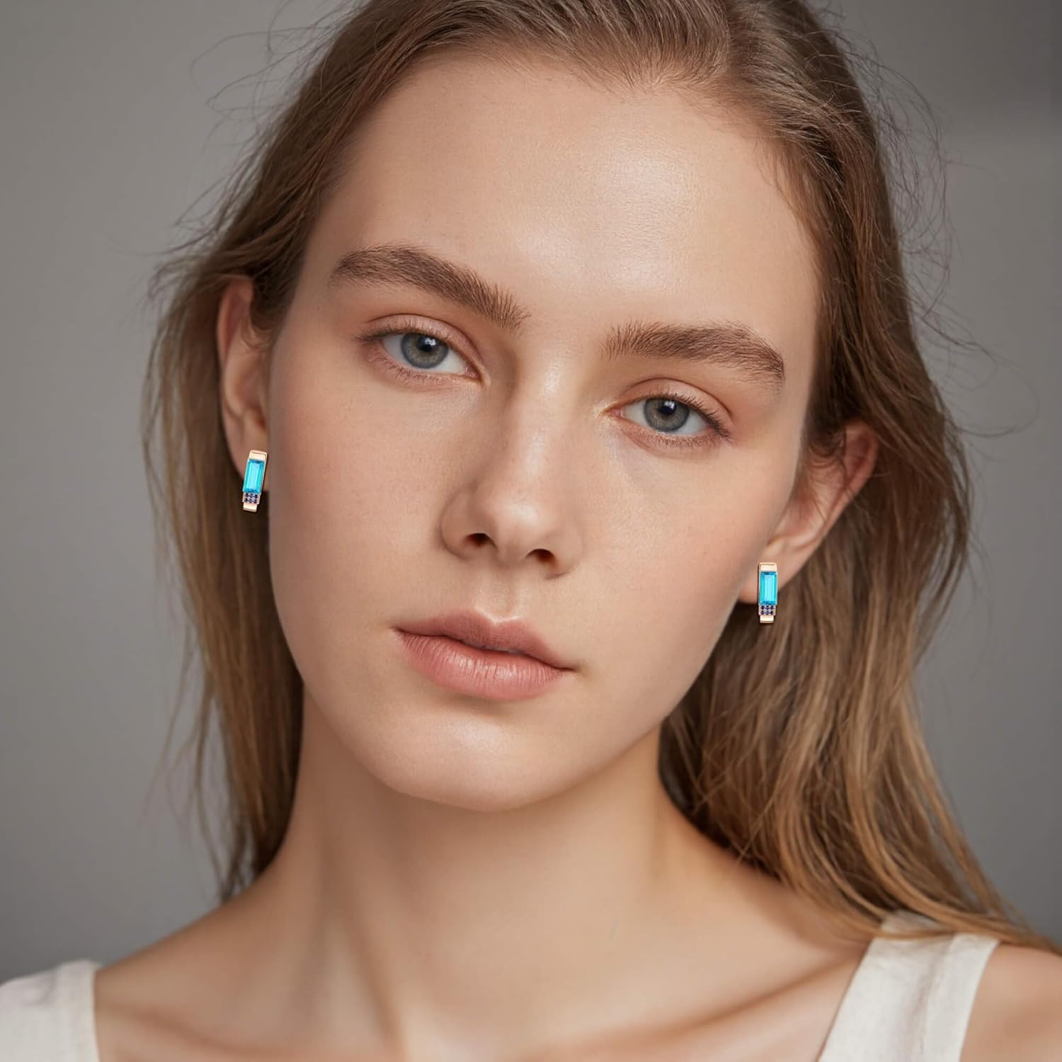 Austrian Crystal Leverback Earrings for Women Rectangle Drop Earrings 14K Gold Plated Hypoallergenic Everyday Earrings for Her - Image 2