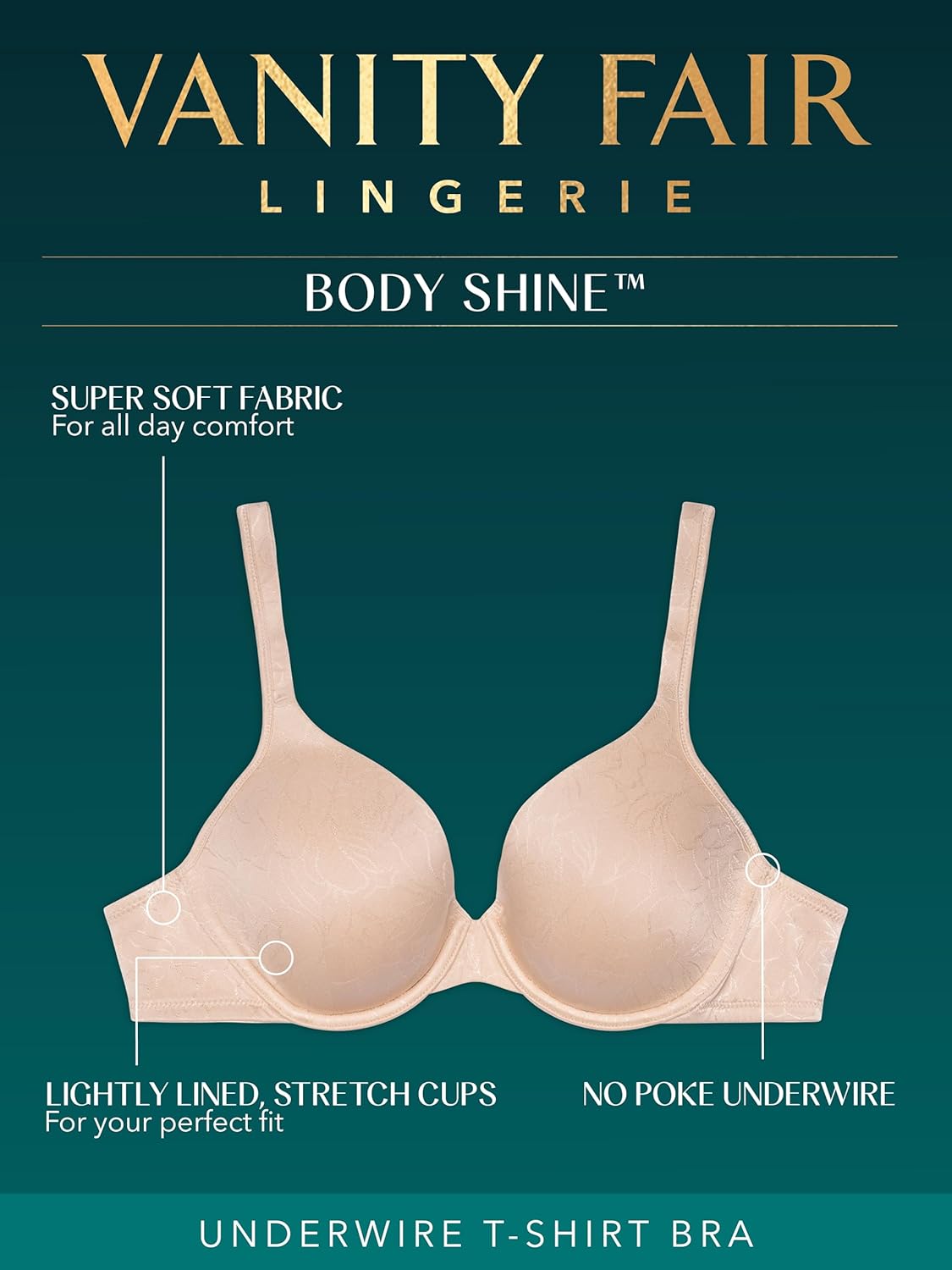 Vanity Fair Women's Perfect T-Shirt Bra, Body Shine Full Coverage, Lightly Lined Cups up to DD - Image 4