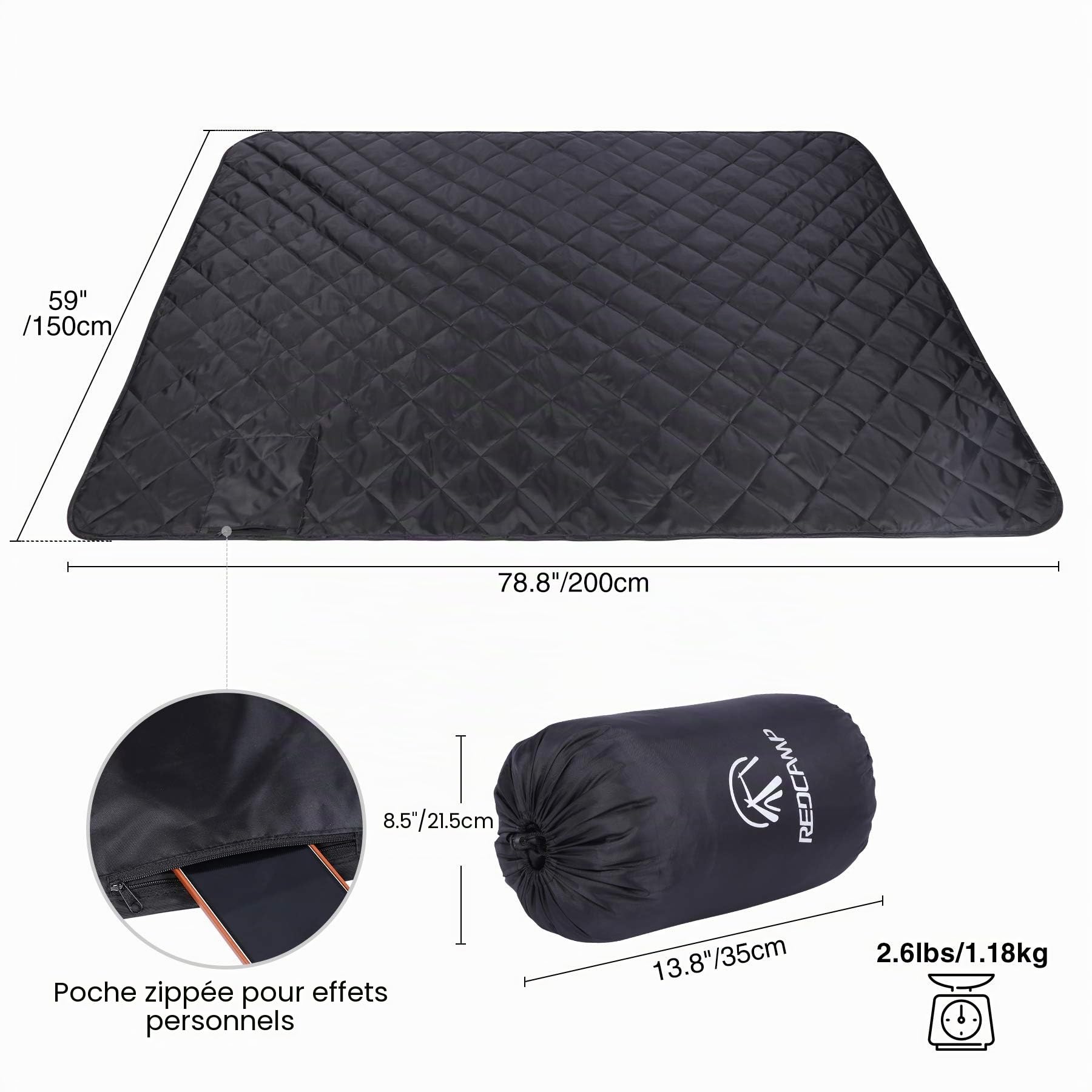 REDCAMP Couverture de Camping imperméable avec Doublure Sherpa, Grande Couverture Thermique pour Le Stade, Le Camping, Les Voyages en Avion, Les Voyages en Sac à Dos, la Voile, Les Voyages