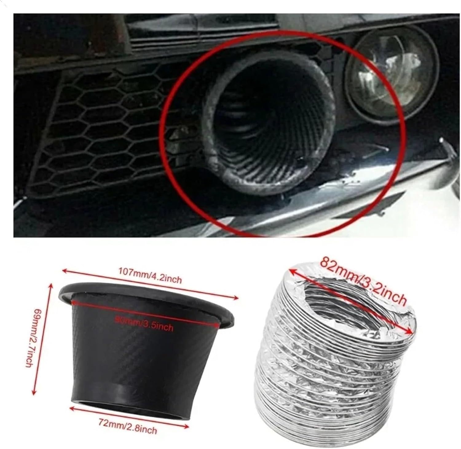 Cold Air Car Front Bumper Admission Air Pipe Kit Abs Turbine Inlet Kit Pipe Funnel