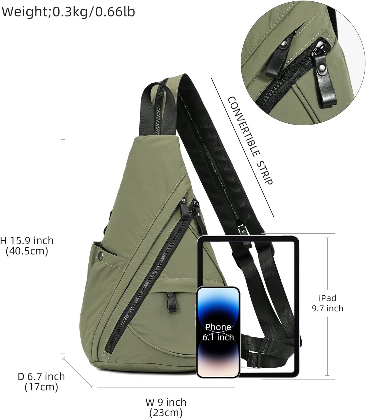 KL928 Crossbody Sling Backpack Nylon Cross Body Bag Travel Hiking Shoulder Bags Daypack Rucksack Unisex (Olive Green) - Image 2