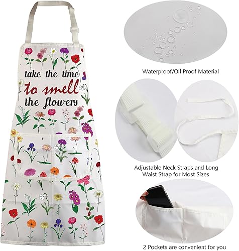 Miniatura 5 de MBMSO Delantal floral con bolsillos, delantal de jardinería de flores, regalo para mamá, delantal de cocina, delantal de floristería, regalo de