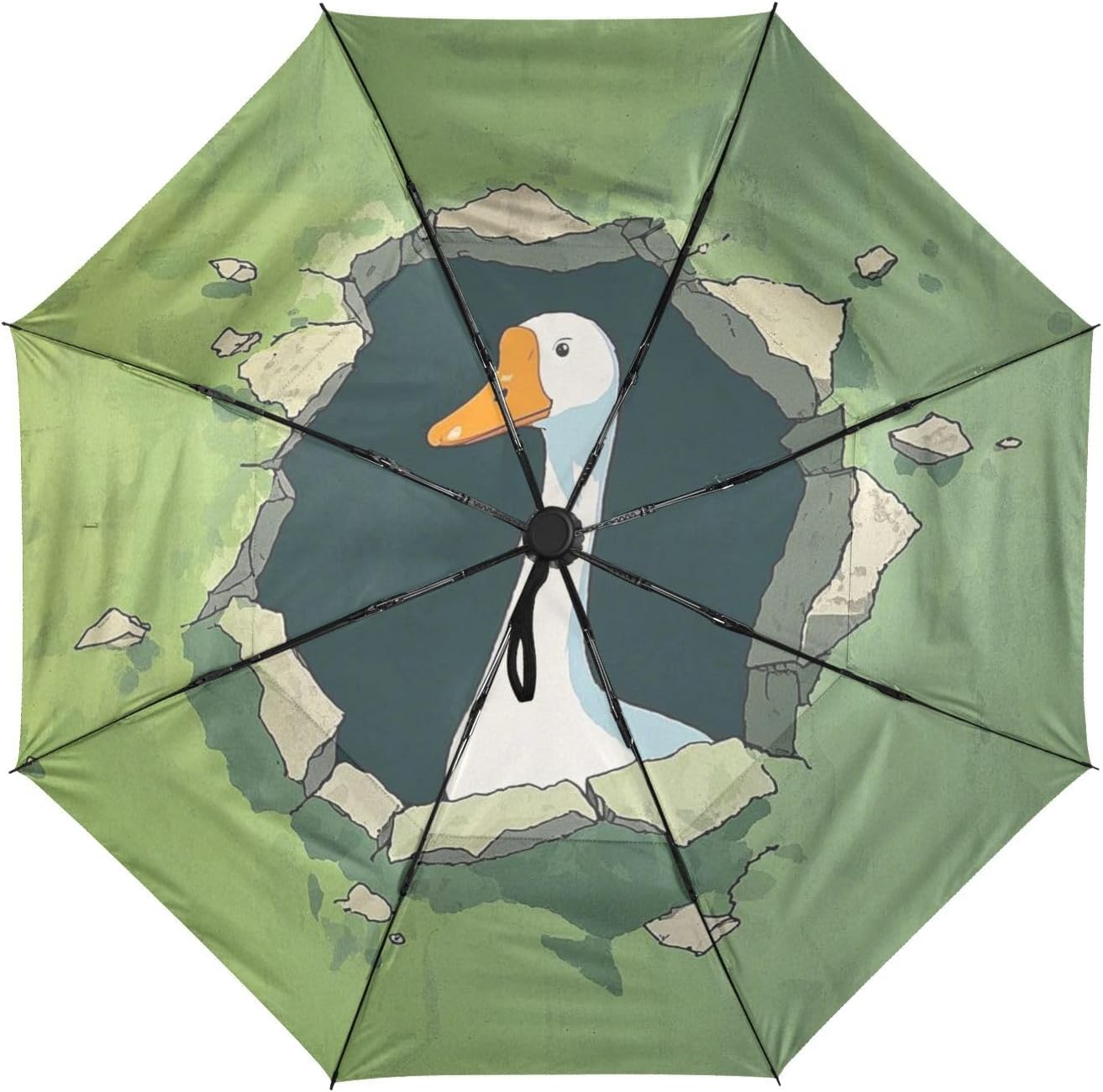 Funny Cartoon Wall gooses Green Travel Windproof Umbrella Automatic Umbrellas for Teen Boys Backpack Essentials