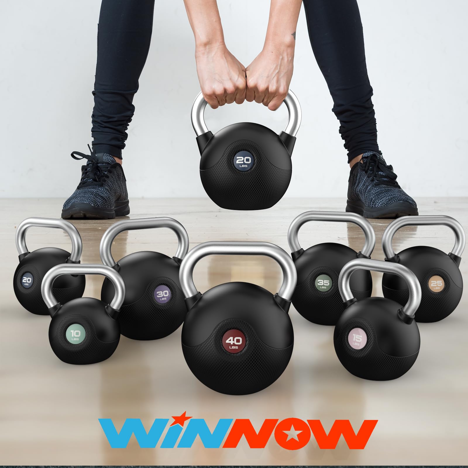 WINNOW kettlebells Haltères de musculation à poignées antidérapantes pour l'entraînement du corps entier, salle de sport à domicile