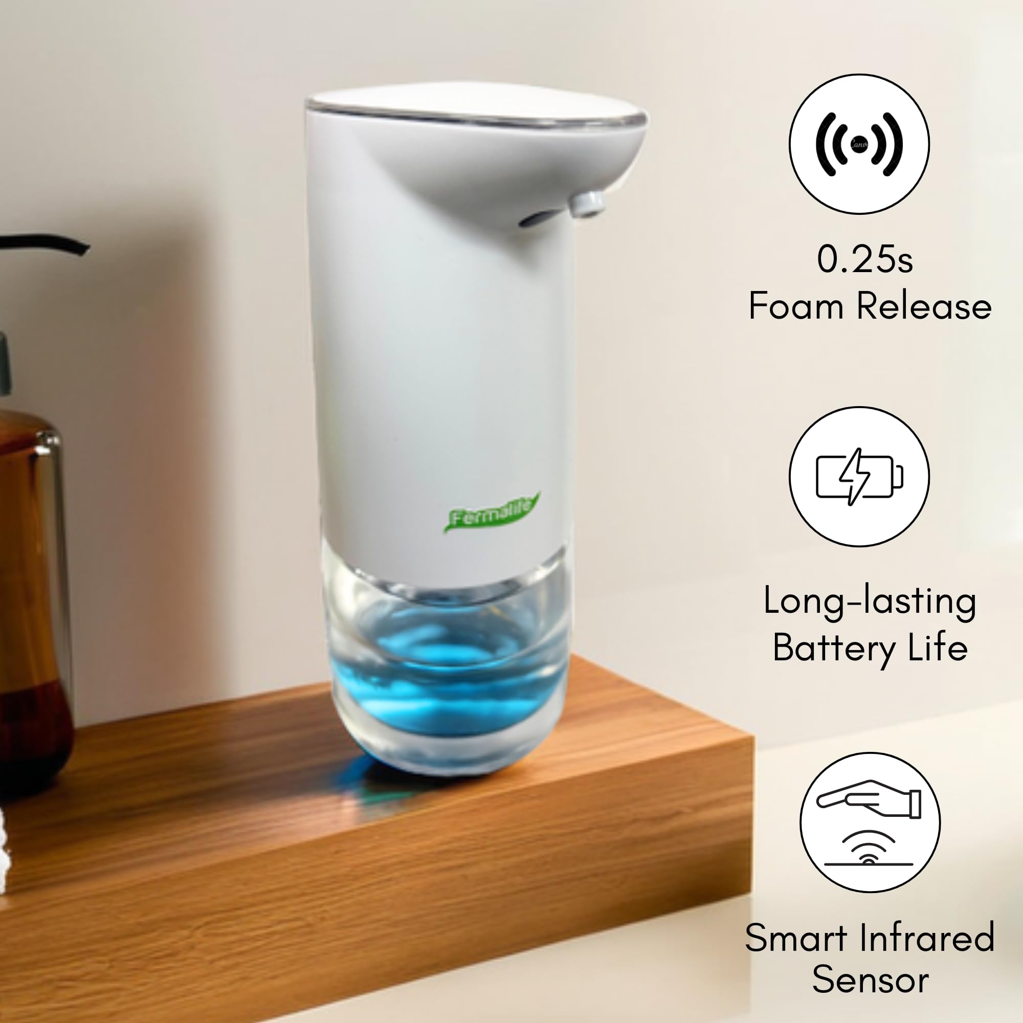 FERMALIFE Dispenser automatico di sapone in schiuma, ricaricabile tramite USB, senza contatto, ricaricabile, con pulsante di erogazione regolabile in schiuma, per cucina e bagno, 500 ml
