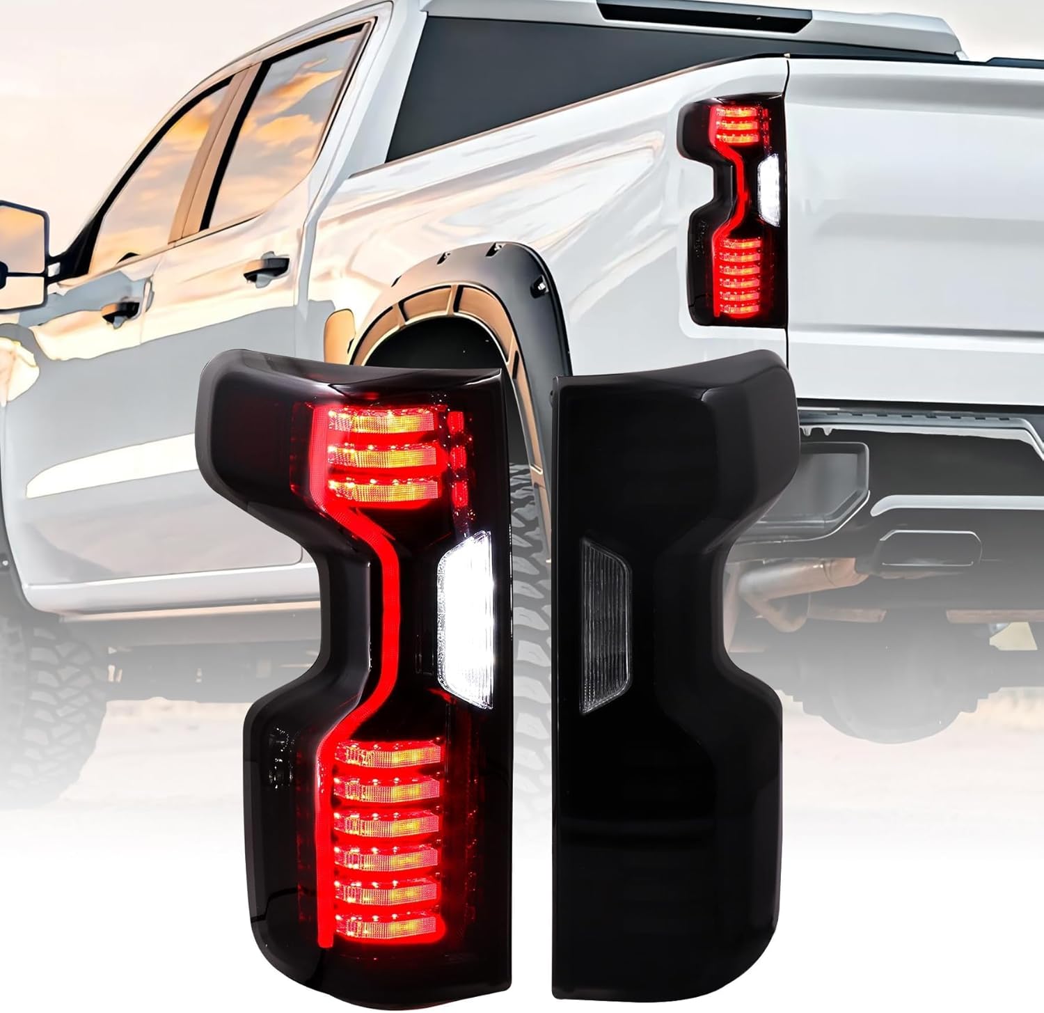 Tail Light Assemblies for 2019-2024 Chevy Silverado 1500, 2020-2024 Silverado 2500HD 3500HD, With Brake & Backup & Turn Signal & Running Light Smoke Lens -Pair