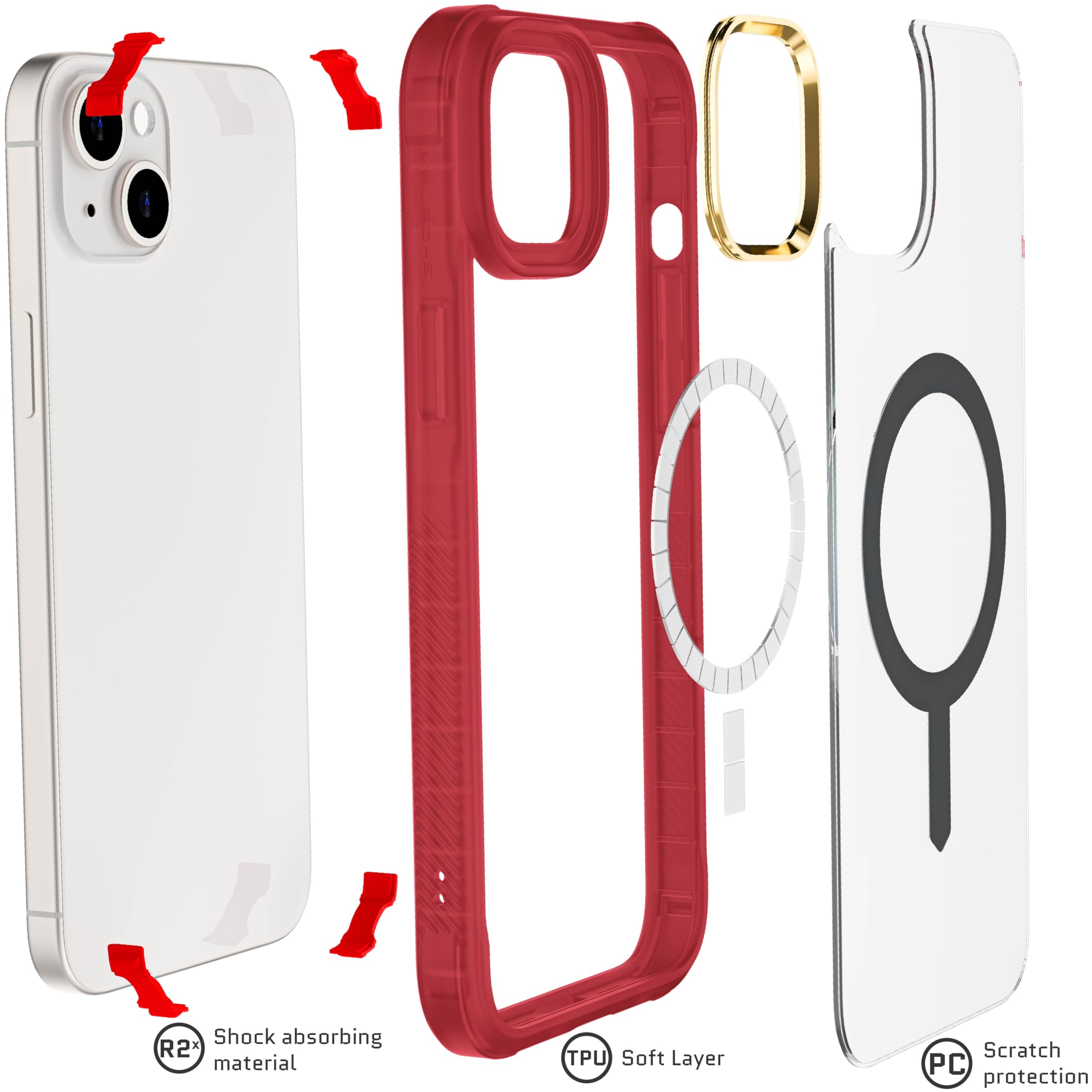 Ghostek Covert MagSafe - Funda transparente de silicona a prueba de golpes para Apple iPhone 15 Plus, compatible con MagSafe magnético (6.7 pulgadas, rojo)