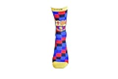 Official Pair of FC Barcelona Checkered Knit Socks With Logo, Size 9-13